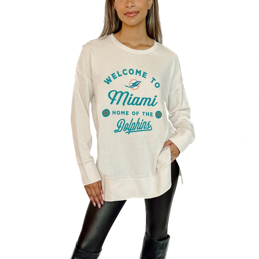 Women's Miami Dolphins  Gameday Couture White  Offside French Terry Side-Slit Sweatshirt