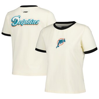 Women's Miami Dolphins Pro Standard Cream Retro Classic Ringer T-Shirt