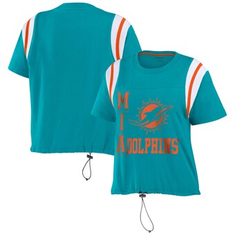 Women's Miami Dolphins WEAR by Erin Andrews Aqua Cinched Colorblock T-Shirt