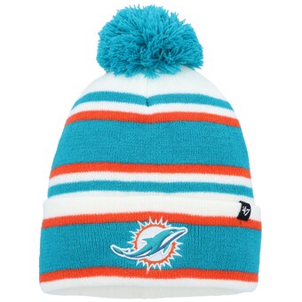 Youth Miami Dolphins '47 White Stripling Cuffed Knit Hat with Pom