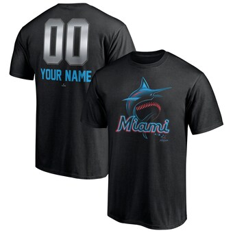 Men's Miami Marlins Black Personalized Any Name & Number Midnight Mascot T-Shirt