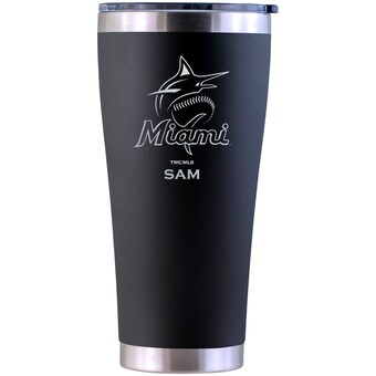 Miami Marlins Personalized 30oz. Laser Etched Black Tumbler