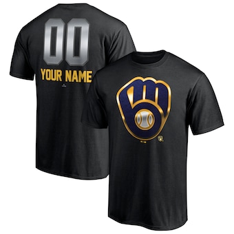 Men's Milwaukee Brewers Black Personalized Any Name & Number Midnight Mascot T-Shirt