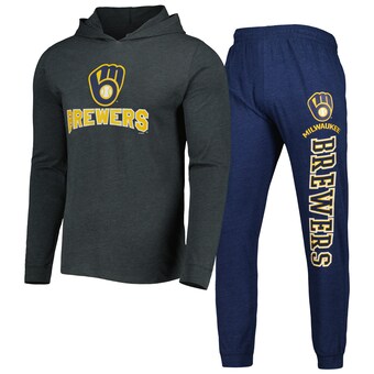 Men's Milwaukee Brewers Concepts Sport Heather Navy/Heather Charcoal Meter Hoodie & Joggers Set