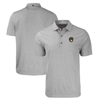 Men's Milwaukee Brewers  Cutter & Buck Heather Gray Big & Tall Forge Eco Heathered Stripe Stretch Recycled Polo