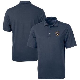 Men's Milwaukee Brewers  Cutter & Buck Navy Big & Tall Virtue Eco Pique Recycled Polo