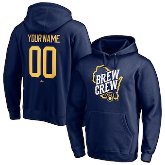 Men's Milwaukee Brewers Navy Hometown Legend Personalized Name & Number Pullover Hoodie