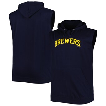 Men's Milwaukee Brewers Navy Jersey Pullover Muscle Hoodie