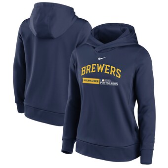  Milwaukee Brewers Nike Women's 2023 Postseason Authentic Collection Dugout Fleece Pullover Hoodie - Navy