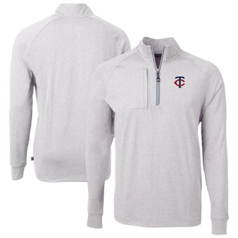 Men's Minnesota Twins Cutter & Buck Heather Gray Big & Tall Adapt Eco Knit Stretch Recycled Quarter-Zip Pullover Top