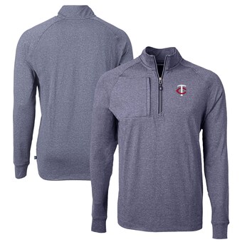 Men's Minnesota Twins Cutter & Buck Heather Navy Big & Tall Adapt Eco Knit Stretch Recycled Quarter-Zip Pullover Top