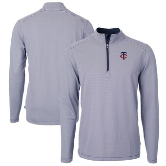 Men's Minnesota Twins Cutter & Buck Navy/White Virtue Eco Pique Micro Stripe Big & Tall Recycled Quarter-Zip Pullover Top