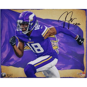 Justin Jefferson Minnesota Vikings Autographed Fanatics Authentic 16" x 20" Photo Print with "SKOL" Inscription - Signed by Artist Brian Konnick - Limited Edition of 18