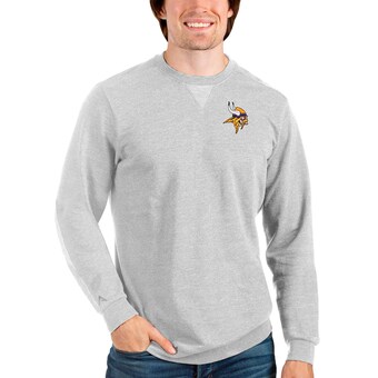 Men's Minnesota Vikings Antigua Heathered Gray Reward Crewneck Pullover Sweatshirt