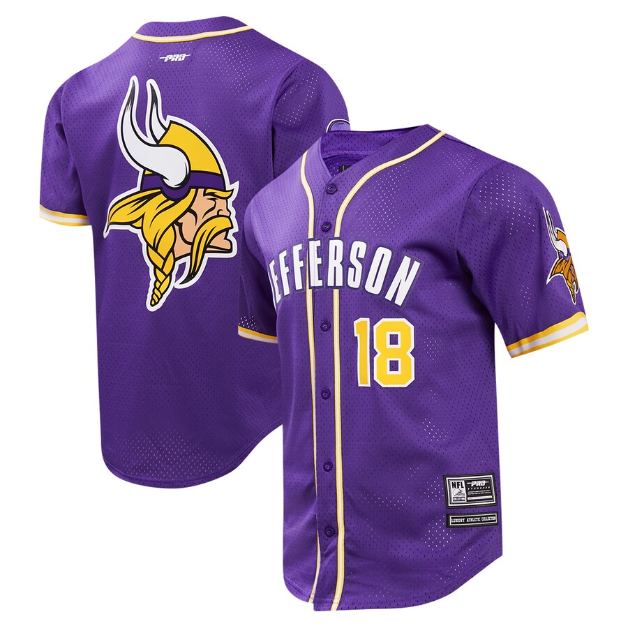 Men's Minnesota Vikings Justin Jefferson Pro Standard Purple Mesh Button-Up Baseball Jersey