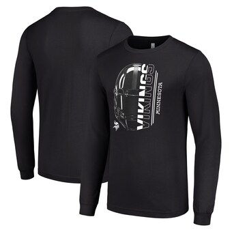Men's Minnesota Vikings Starter Black Half Helmet Logo Long Sleeve T-Shirt