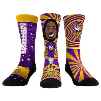 Unisex Minnesota Vikings Justin Jefferson Rock Em Socks Three-Pack Bobblehead Crew Socks Set