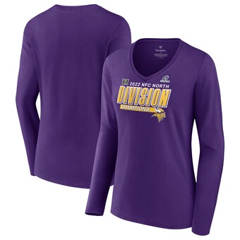 Women's Minnesota Vikings Fanatics Purple 2022 NFC North Division Champions Divide & Conquer Long Sleeve V-Neck T-Shirt