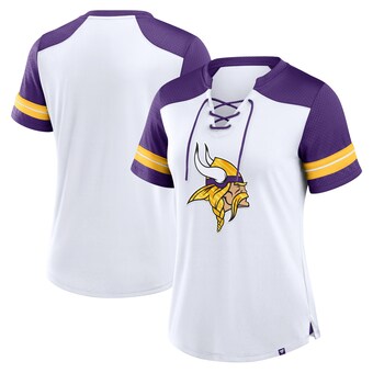 Women's Minnesota Vikings Fanatics White/Purple Foiled Primary Lace-Up T-Shirt