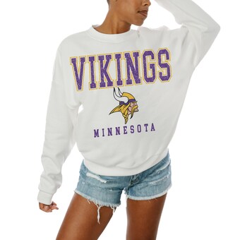 Women's Minnesota Vikings  Gameday Couture White  Sunday Drives Oversized Crewneck Pullover Sweatshirt