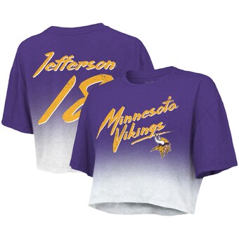 Women's Minnesota Vikings Justin Jefferson Majestic Threads Purple/White Dip-Dye Player Name & Number Crop Top