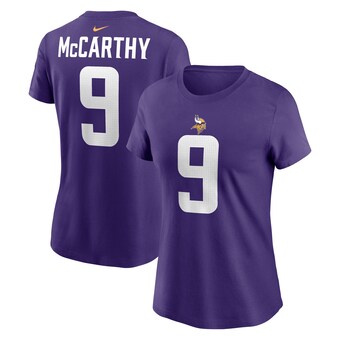 Women's Minnesota Vikings J.J. McCarthy Nike Purple 2024 NFL Draft First Round Pick Name & Number T-Shirt