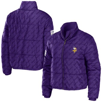 Women's Minnesota Vikings WEAR by Erin Andrews Purple Puffer Full-Zip Cropped Jacket