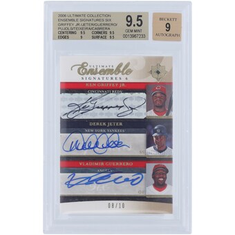 Miguel Cabrera, Albert Pujols, Derek Jeter, Ken Griffey Jr., Mark Teixeira & Vladimir Guerrero 6-Player Multi-Signed 2006 Upper Deck Ultimate Collection #UES6-12 #8/10 BGS Authenticated 9.5/9 Card - 9.5,9.5,9,9.5 Subgrades