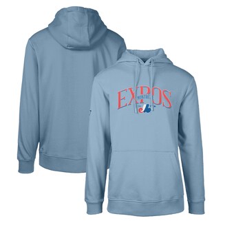 Men's Montreal Expos Levelwear Light Blue Cooperstown Collection Podium Retro Spellout Pullover Hoodie