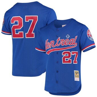 Men's Montreal Expos Vladimir Guerrero Mitchell & Ness Blue Cooperstown Collection Mesh Batting Practice Button-Up Jersey