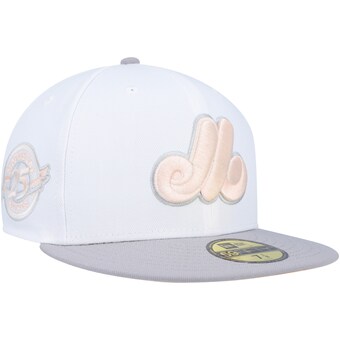 Men's Montreal Expos New Era White/Gray 25th Anniversary Side Patch Peach Undervisor 59FIFTY Fitted Hat