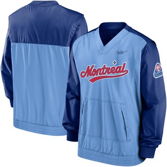 Men's Montreal Expos Nike Royal/Light Blue Cooperstown Collection V-Neck Pullover Windbreaker