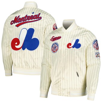 Men's Montreal Expos Pro Standard Cream Cooperstown Collection Pinstripe Retro Classic Satin Full-Snap Jacket