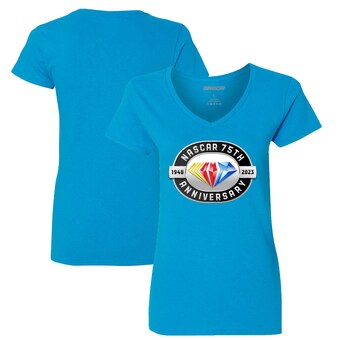 NASCAR Checkered Flag Women's 75th Anniversary V-Neck T-Shirt - Light Blue