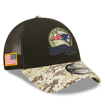 Men's New England Patriots New Era Black/Camo 2022 Salute To Service 9FORTY Snapback Trucker Hat 