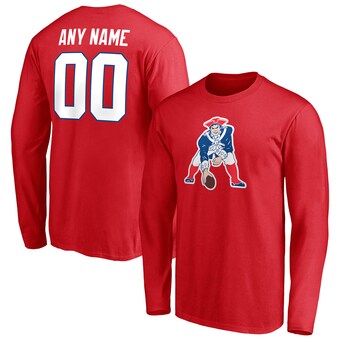 New England Patriots Team Authentic Logo Personalized Name & Number Long Sleeve T-Shirt - Red