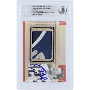 Tom Brady New England Patriots Autographed 2007 Playoff National Treasures Jumbo Logo Relic #T-TB #4/20 Beckett Fanatics Witnessed Authenticated 10 Card 