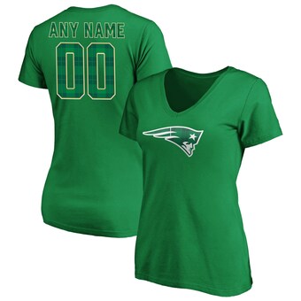 New England Patriots Women's Emerald Plaid Personalized Name & Number V-Neck T-Shirt - Green