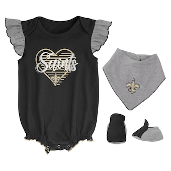 Girls Newborn & Infant New Orleans Saints Black/Heathered Gray All The Love Bodysuit, Bib & Booties Set