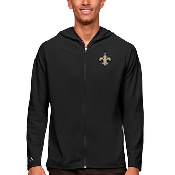Men's New Orleans Saints Antigua Black Logo Legacy Full-Zip Hoodie