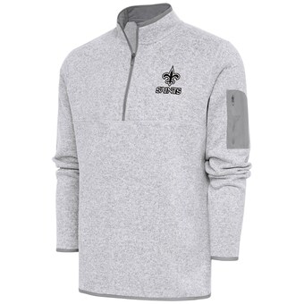 Men's New Orleans Saints Antigua Heather Gray Metallic Logo Fortune Quarter-Zip Pullover Jacket
