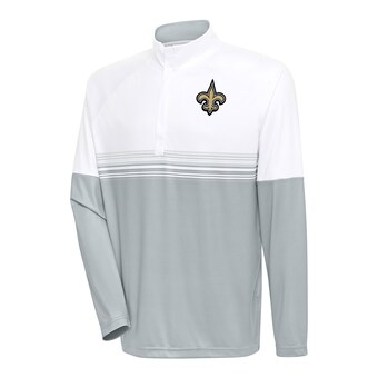 Men's New Orleans Saints Antigua White/Gray Bender Quarter-Zip Pullover Top