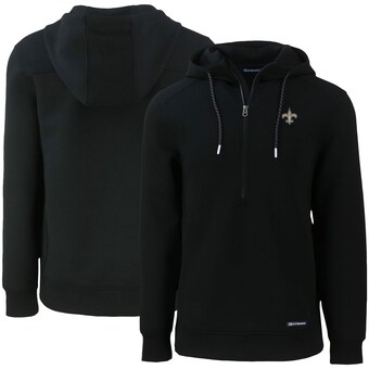 Men's New Orleans Saints Cutter & Buck Black Primary Mark Roam Eco Recycled Half-Zip Pullover Hoodie