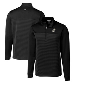 Men's New Orleans Saints Cutter & Buck Black Throwback Logo Traverse Stripe Stretch Quarter-Zip Big & Tall Pullover Top