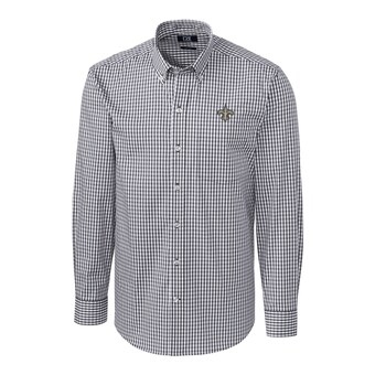 Men's New Orleans Saints Cutter & Buck Charcoal Big & Tall Stretch Gingham Long Sleeve Woven Button Down Shirt