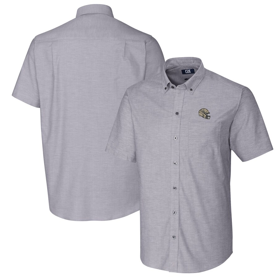 Men's New Orleans Saints  Cutter & Buck Charcoal Helmet Short Sleeve Stretch Oxford Button-Down Shirt