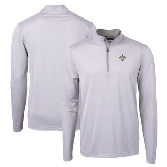 Men's New Orleans Saints Cutter & Buck Gray/White Virtue Eco Pique Micro Stripe Recycled Quarter-Zip Pullover Top