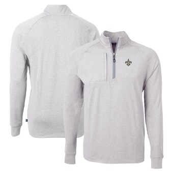 Men's New Orleans Saints  Cutter & Buck Heather Gray  Adapt Eco Knit Quarter-Zip Pullover Top