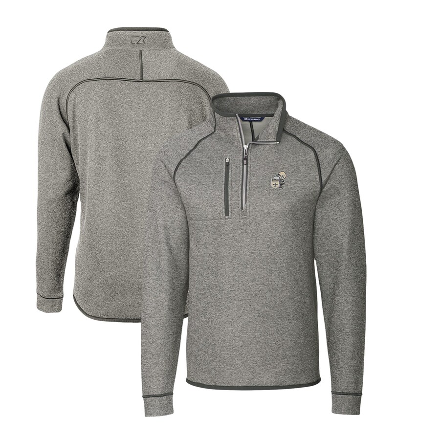 Men's New Orleans Saints Cutter & Buck Heather Gray Mainsail Sweater-Knit Big & Tall Half-Zip Pullover Jacket