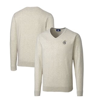 Men's New Orleans Saints Cutter & Buck Oatmeal Throwback Logo Lakemont Tri-Blend V-Neck Pullover Sweater